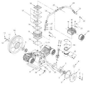 Pump Parts Diagram and Parts List for 1AKB6  Campbell Hausfeld Compressor